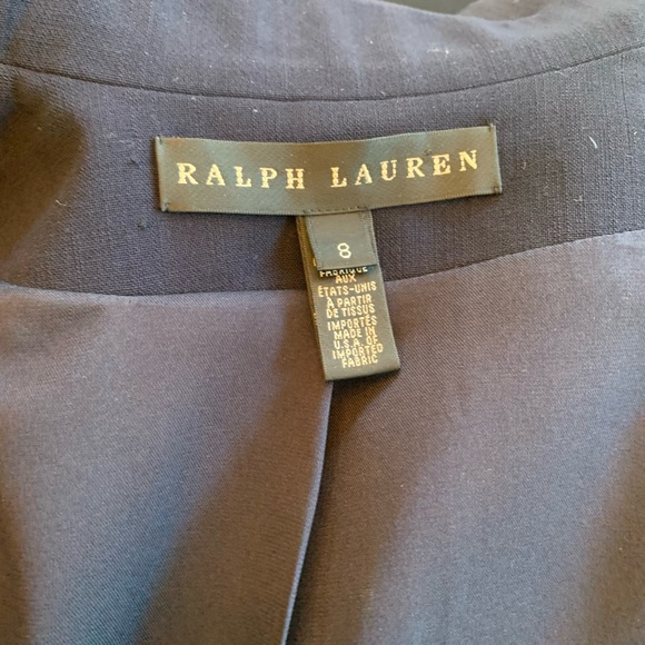 COPY - $495 Ralph Lauren black label navy blazer w/ leather trim size 8 - Picture 5 of 7